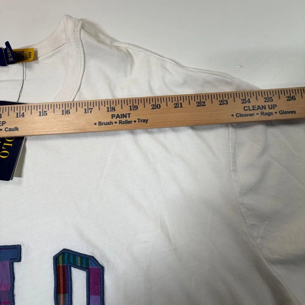 Polo Ralph Lauren T Shirt Men 2XB White Plaid Applique Logo Short Sleeve Tee